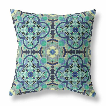 PALACEDESIGNS 26 in. Cloverleaf Indoor & Outdoor Throw Pillow Aqua & Indigo PA3099002